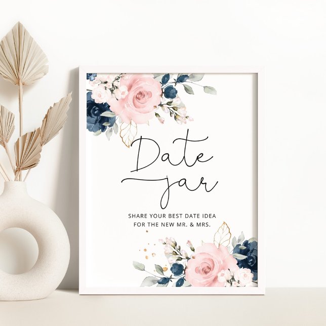 Floral blush navy date night ideas. Date jar Poster (Creator Uploaded)