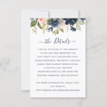 Floral Blush & Navy Elegant Details Insert Card