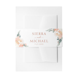 Floral Blush Peach Cream Gold Terracotta Wedding Invitation Belly Band