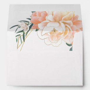 Floral Blush Peach Cream Gold Wedding Invitation Envelope