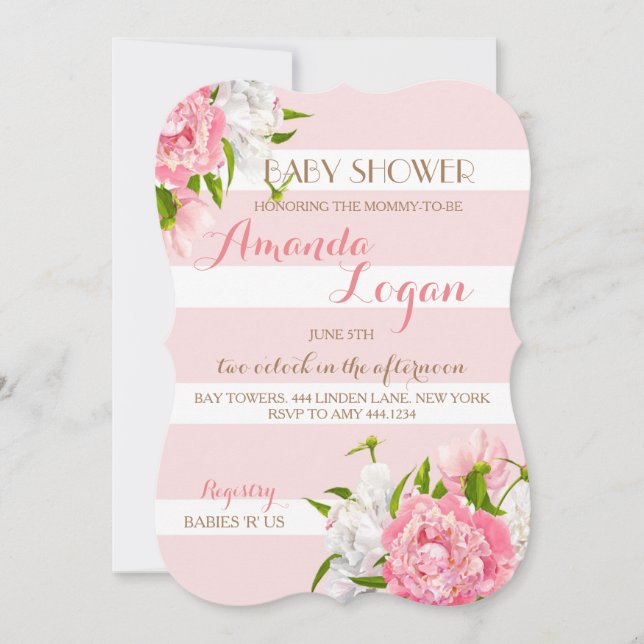 Floral Blush Peonie Baby Shower Invitations (Front)