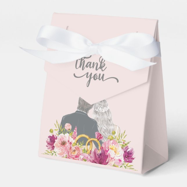 Floral Blush Peonies Trendy Script Mr. and Mrs. Favour Box (Front Side)