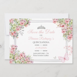 Floral Blush Pink and Green Save the Date Card 