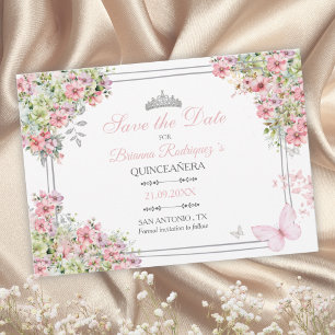 Floral Blush Pink and Green Save the Date Card 