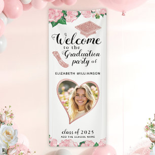 Floral Blush Pink and White Graduation Welcome Banner