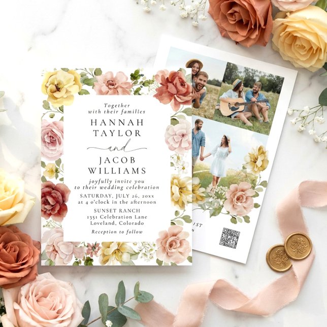 Floral Blush Pink and Yellow Wedding Invitation (Creator Uploaded)