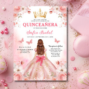 Floral Blush Pink Bilingual Spanish Quinceanera Invitation