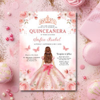 Floral Blush Pink Bilingual Spanish Quinceanera
