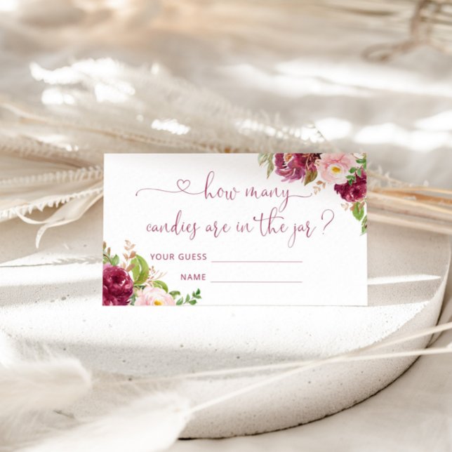 Floral blush pink burgundy guess how many candies enclosure card (Creator Uploaded)