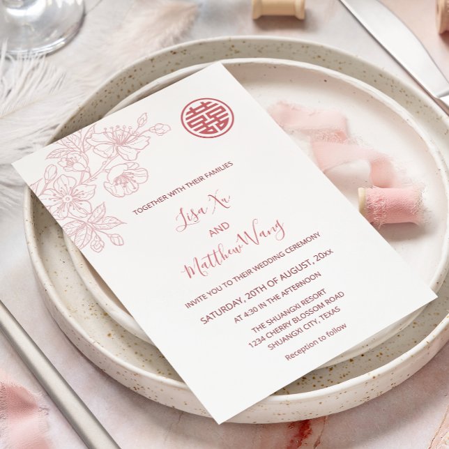  Floral Blush Pink Chinese Wedding Invitation (Creator Uploaded)