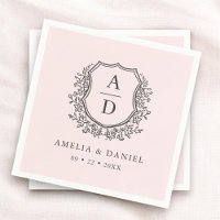 Floral Blush Pink Crest Wedding Monogram