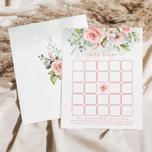 Floral blush pink girl baby bingo game