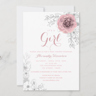 Floral Blush Pink Girl Baby Shower Invitation
