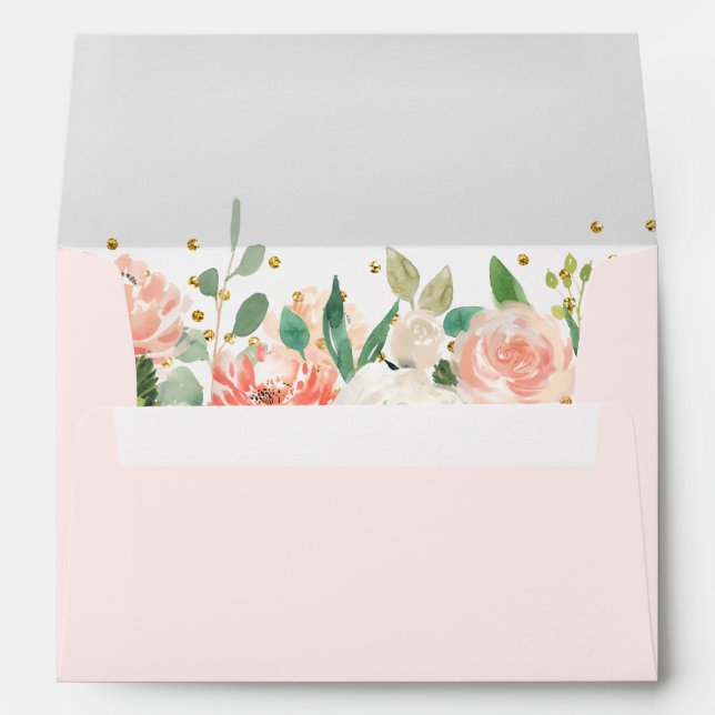 Floral Blush Pink Gold Confetti Envelope (Back (Bottom))