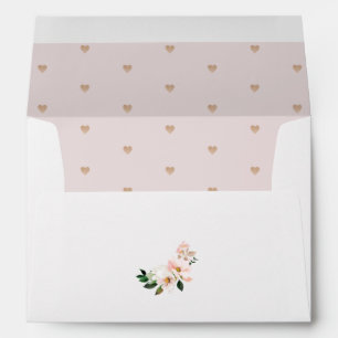 Floral blush pink gold hearts elegant wedding envelope