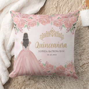 Floral Blush Pink Gold Princess Tiara Quinceanera  Cushion