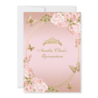 Floral Blush Pink Gold Tiara Butterfly Quinceañera