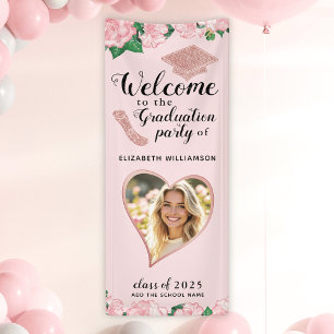 Floral Blush Pink Graduation Welcome Banner