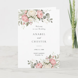 Floral Blush Pink Greenery Folded Wedding Program Programme