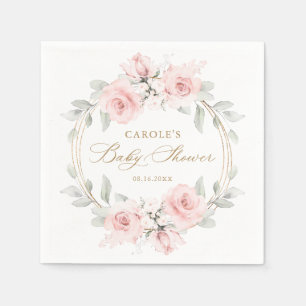 Floral Blush Pink Greenery Gold Baby Shower Napkin