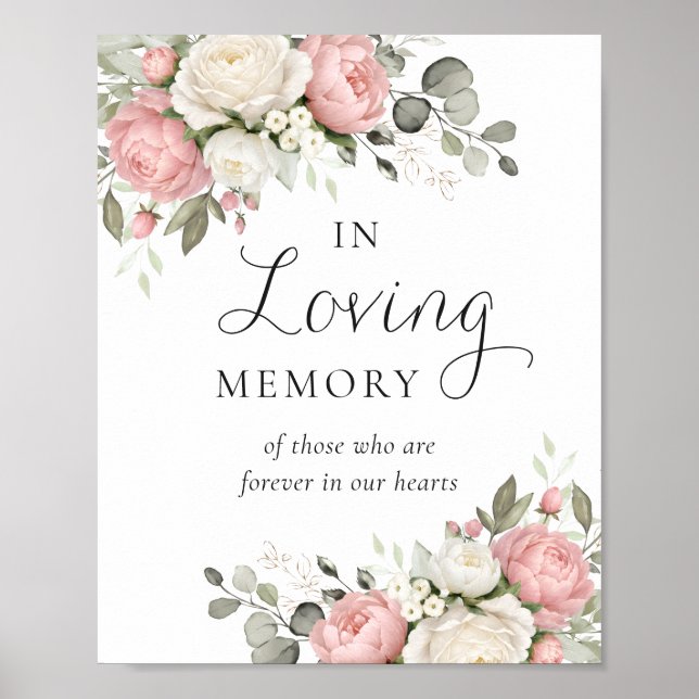Floral Blush Pink Greenery In Loving Memory Sign (Front)