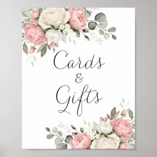 Floral Blush Pink Greenery Wedding Cards Gift Sign