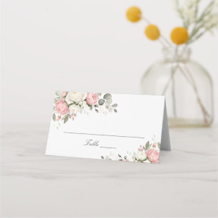 Floral Blush Pink Greenery Wedding Place Card