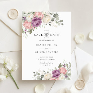 Floral Blush Pink Greenery Wedding Save the Date Invitation