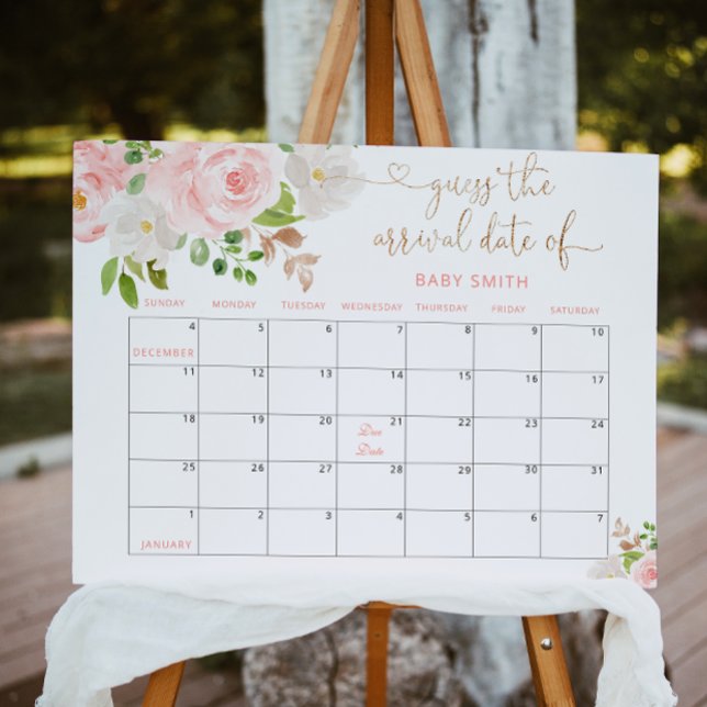 Floral blush pink Guess the due Date calendar Poster (Creator Uploaded)