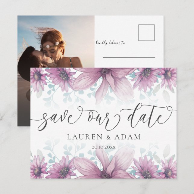 Floral Blush Pink Magnolia Save the Date Wedding  Announcement Postcard (Front/Back)