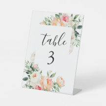 Floral Blush Pink Peonies Wedding Table Number Tab