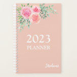 Floral Blush Pink Planner<br><div class="desc">This girly planner is decorated with a watercolor bouquet of roses and foliage in shades of pink, blush, and green on a rose gold background. Easily customisable with the year and your name. Use the Design Tool to change the text size, style, or colour. As we create our artwork you...</div>