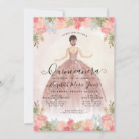 Floral Blush Pink Princess Birthday Quinceanera