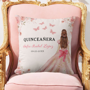 Floral Blush Pink Princess Quinceanera Cushion