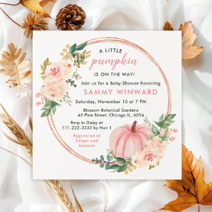 Floral Blush Pink Pumpkin Baby Shower Invitation