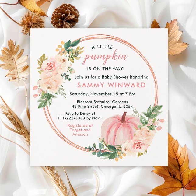 Floral Blush Pink Pumpkin Baby Shower Invitation (Creator Uploaded)