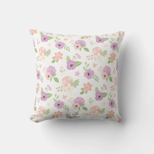 Floral Blush Pink Purple Bloom Greenery Cushion