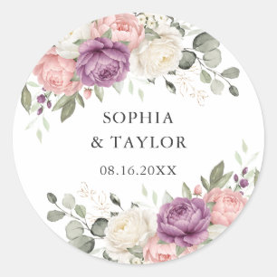 Floral Blush Pink Purple Envelope Seal Sticker