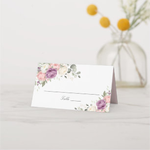 Floral Blush Pink Purple Greenery Place Card