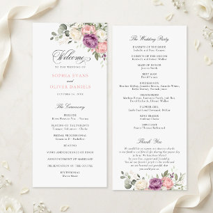 Floral Blush Pink Purple Greenery Wedding Program Programme