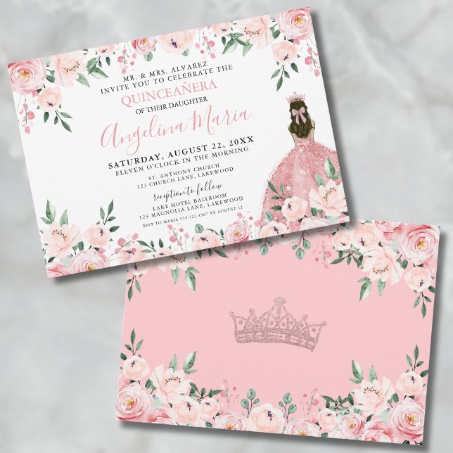 Floral Blush Pink Quinceanera Invitation (Floral Blush Pink Quinceanera Invitation)