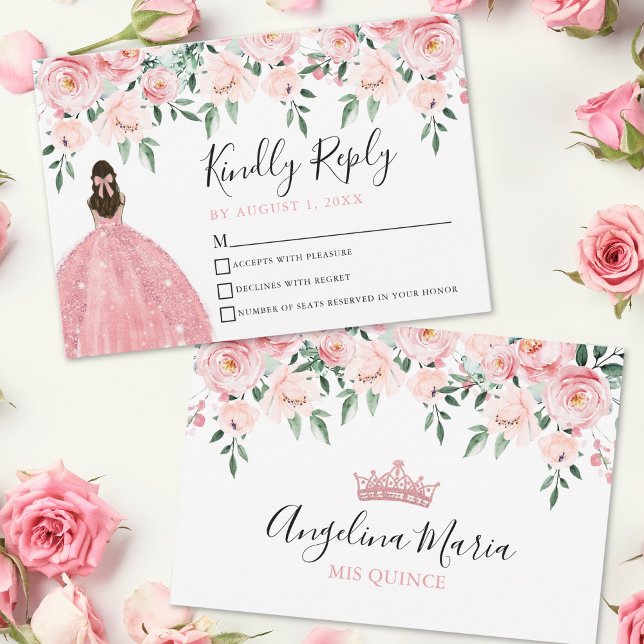 Floral Blush Pink Quinceanera RSVP Card (Floral Blush Pink Quinceanera RSVP Card)