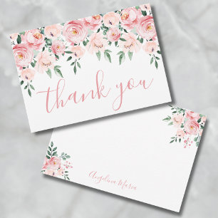 Floral Blush Pink Quinceañera Thank You Card