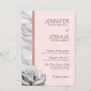 Floral Blush Pink Rose Gold Foil Grey Wedding Invitation