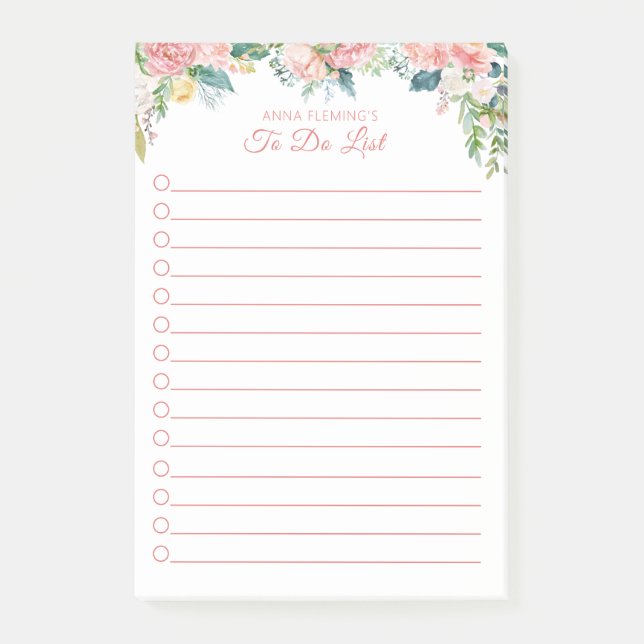 Floral Blush Pink Rose Script TO DO LIST Post-it Notes (Front)