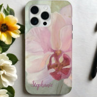 Floral blush pink silver monogram girly orchid