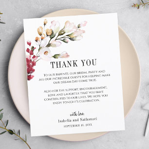 Floral Blush Pink Thank You Wedding Reception Card