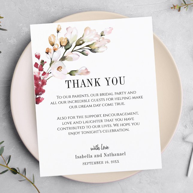 Floral Blush Pink Thank You Wedding Reception Card (Creator Uploaded)