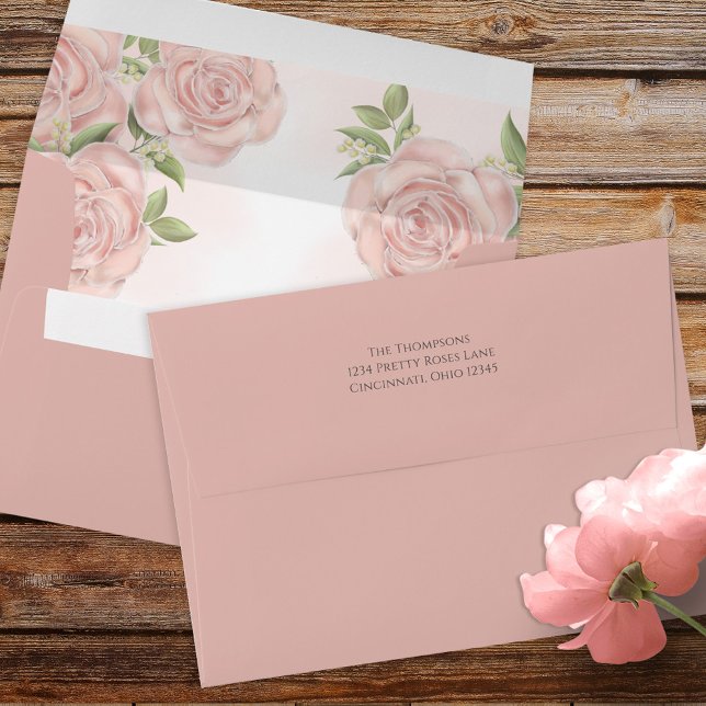 Floral Blush Pink Watercolor Roses Simple Pretty Envelope (Creator Uploaded)