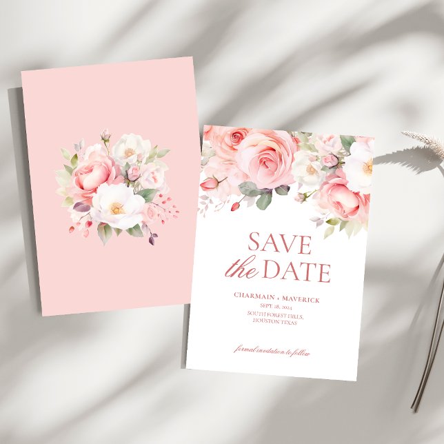 Floral Blush Pink Wedding Save The Date (Creator Uploaded)